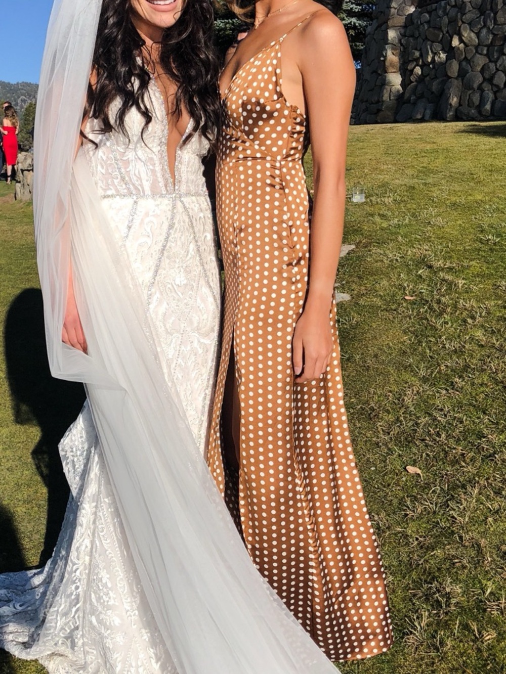 Spaghetti Strap Polka Dot Satin Maxi Dress in Brown